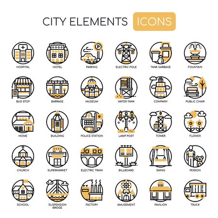 City Elements , Thin Line and Pixel Perfect Iconsのイラスト素材