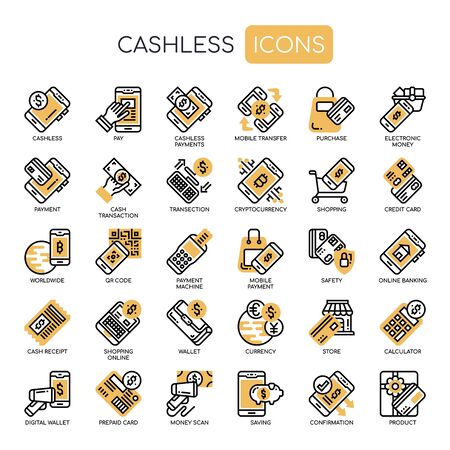 Cashless  , Thin Line and Pixel Perfect Iconsのイラスト素材