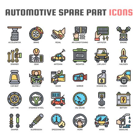 Automotive spare parts , Thin Line and Pixel Perfect Iconsのイラスト素材