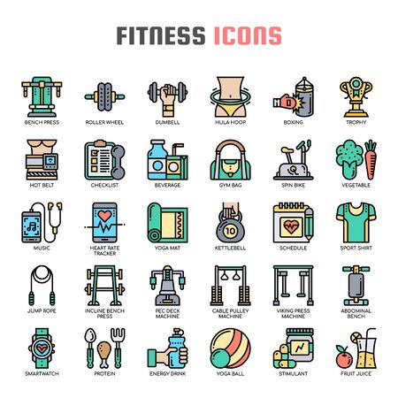 Fitness , Thin Line and Pixel Perfect Iconsのイラスト素材