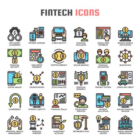 Fintech , Thin Line and Pixel Perfect Iconsのイラスト素材