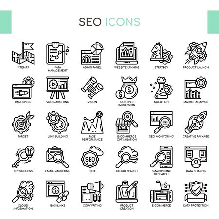 SEO , Thin Line and Pixel Perfect Iconsのイラスト素材