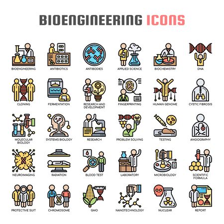 Bioengineering , Thin Line and Pixel Perfect Iconsのイラスト素材