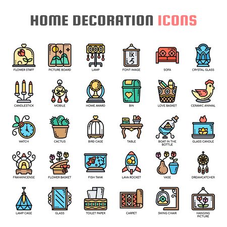 Home Decoration , Thin Line and Pixel Perfect Iconsのイラスト素材