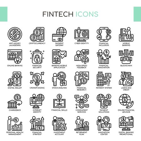 Fintech , Thin Line and Pixel Perfect Iconsのイラスト素材