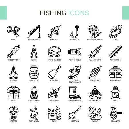 Fishing , Thin Line and Pixel Perfect Iconsのイラスト素材