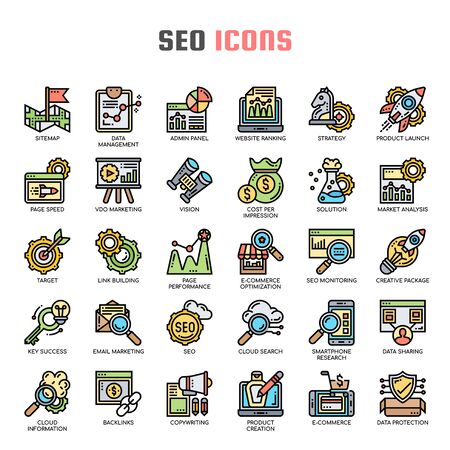 SEO , Thin Line and Pixel Perfect Iconsのイラスト素材