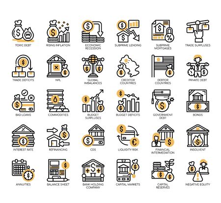 Set of financial crisis thin line and pixel perfect icons for any web and app project.のイラスト素材