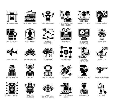 Set of future technology thin line and pixel perfect icons for any web and app project.のイラスト素材