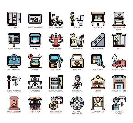 Set of public service thin line and pixel perfect icons for any web and app project.のイラスト素材