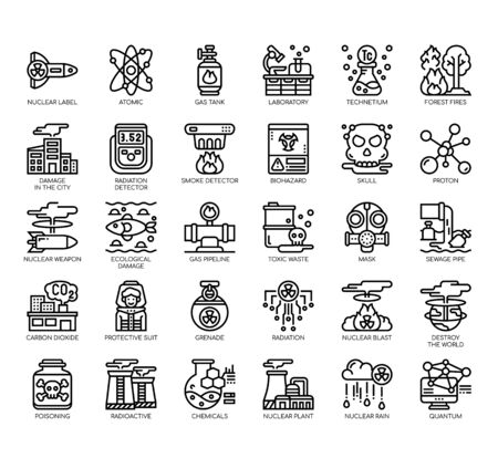Set of nuclear thin line and pixel perfect icons for any web and app project.のイラスト素材