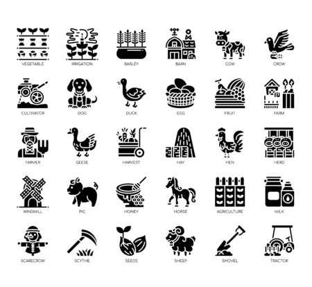 Set of farming thin line and pixel perfect icons for any web and app project.のイラスト素材