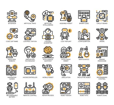 Set of robotics engineering thin line and pixel perfect icons for any web and app project.のイラスト素材