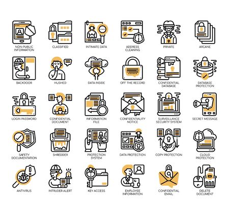 Set of confidential information thin line and pixel perfect icons for any web and app project.のイラスト素材