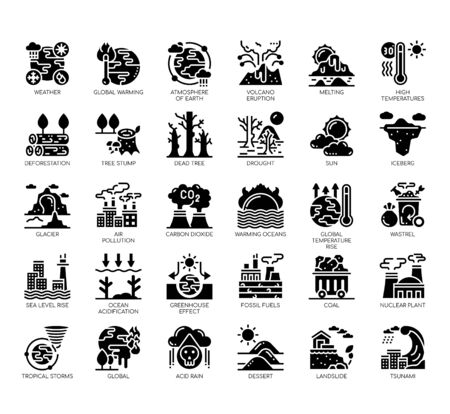 Set of climate change thin line and pixel perfect icons for any web and app project.のイラスト素材