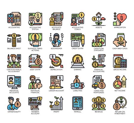 Set of accounting thin line and pixel perfect icons for any web and app project.のイラスト素材