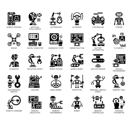 Set of robot thin line and pixel perfect icons for any web and app project.のイラスト素材