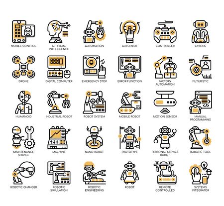 Set of robot thin line and pixel perfect icons for any web and app project.のイラスト素材