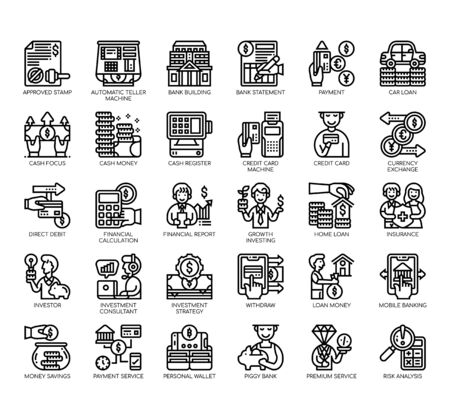Set of banking thin line and pixel perfect icons for any web and app project.のイラスト素材