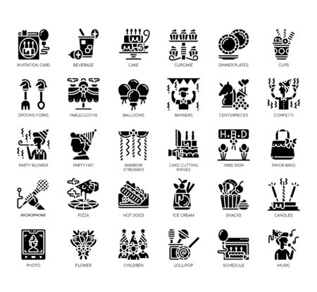 Set of birthday party thin line and pixel perfect icons for any web and app project.のイラスト素材