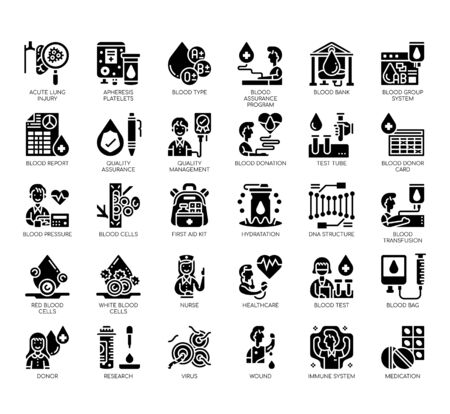 Set of blood donation thin line and pixel perfect icons for any web and app project.のイラスト素材