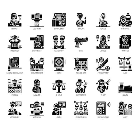 Set of law and justice thin line and pixel perfect icons for any web and app project.のイラスト素材