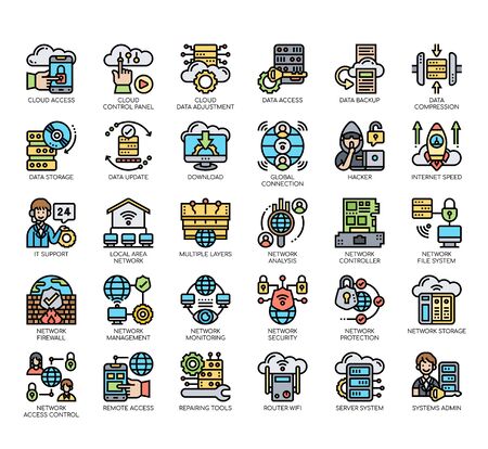 Set of network technology thin line and pixel perfect icons for any web and app project.のイラスト素材