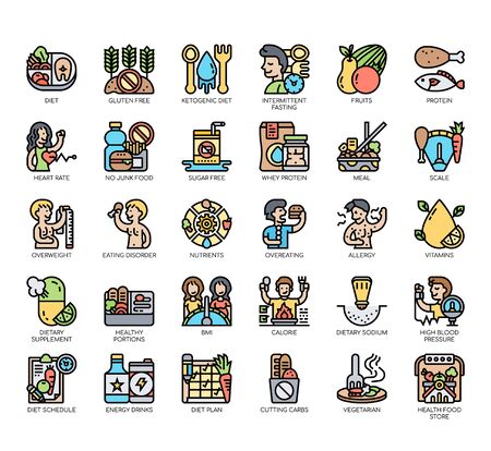 Set of diet thin line and pixel perfect icons for any web and app project.のイラスト素材