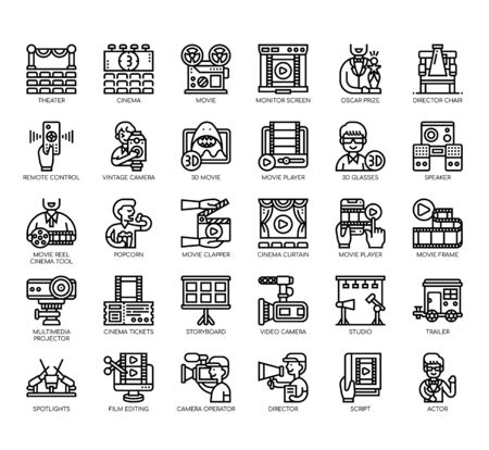 Set of cinema thin line and pixel perfect icons for any web and app project.のイラスト素材
