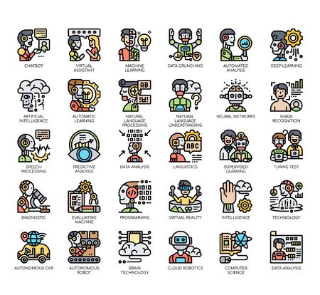 Set of artificial intelligence thin line and pixel perfect icons for any web and app project.のイラスト素材