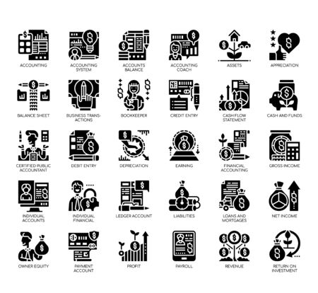 Set of accounting thin line and pixel perfect icons for any web and app project.のイラスト素材