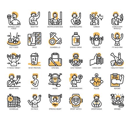 Set of fitness thin line and pixel perfect icons for any web and app project.のイラスト素材