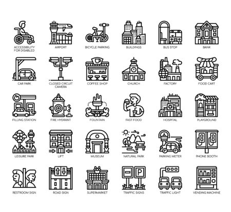 Set of city thin line and pixel perfect icons for any web and app project.のイラスト素材
