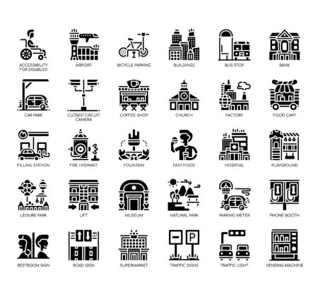 Set of city thin line and pixel perfect icons for any web and app project.のイラスト素材