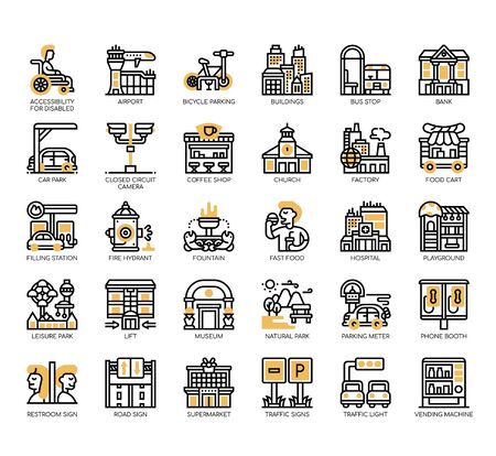 Set of city thin line and pixel perfect icons for any web and app project.のイラスト素材