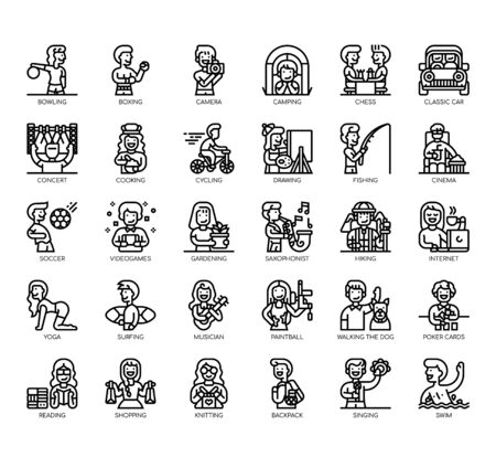 Set of hobbies thin line and pixel perfect icons for any web and app project.のイラスト素材