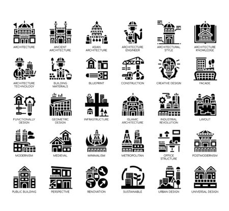 Set of architecture thin line and pixel perfect icons for any web and app project.のイラスト素材