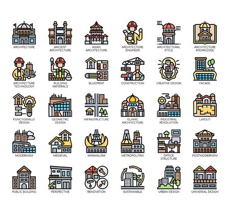 Set of architecture thin line and pixel perfect icons for any web and app project.のイラスト素材