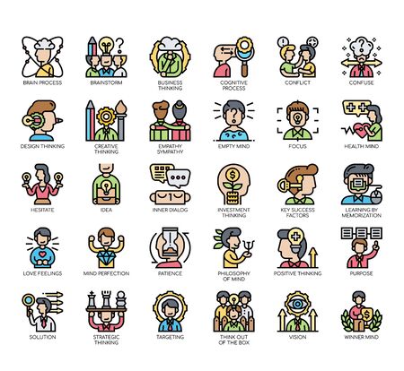 Set of mind process thin line and pixel perfect icons for any web and app project.のイラスト素材