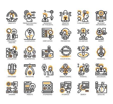 Set of creative process thin line and pixel perfect icons for any web and app project.のイラスト素材