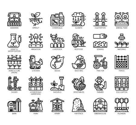 Set of agriculture thin line and pixel perfect icons for any web and app project.のイラスト素材
