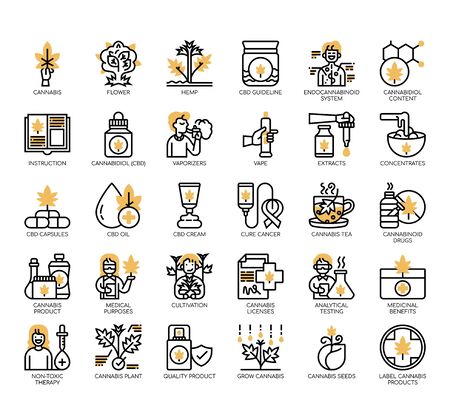 Set of canabis thin line and pixel perfect icons for any web and app project.のイラスト素材