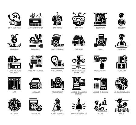 Set of hotel service thin line and pixel perfect icons for any web and app project.のイラスト素材
