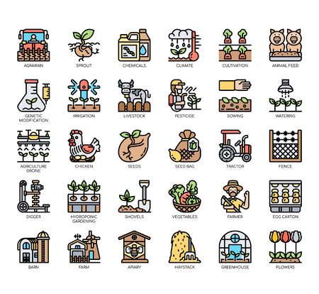 Set of agriculture thin line and pixel perfect icons for any web and app project.のイラスト素材