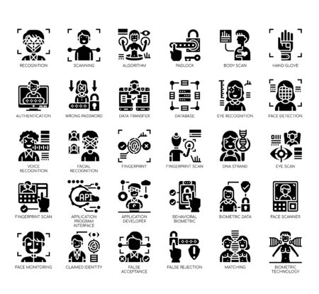 Set of biometric thin line and pixel perfect icons for any web and app project.のイラスト素材