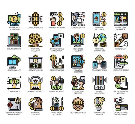 Set of fintech thin line and pixel perfect icons for any web and app project.のイラスト素材