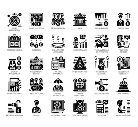 Set of saving and investment thin line and pixel perfect icons for any web and app project.のイラスト素材