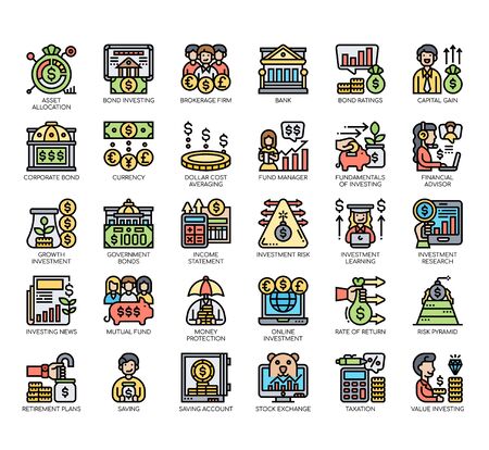 Set of saving and investment thin line and pixel perfect icons for any web and app project.のイラスト素材