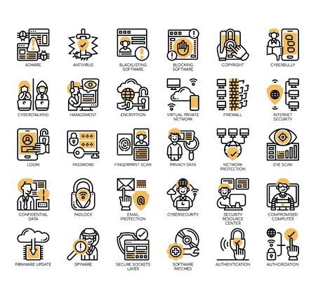 Set of internet security thin line and pixel perfect icons for any web and app project.のイラスト素材