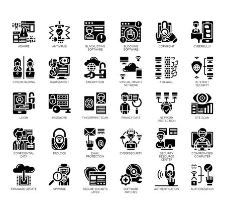 Set of internet security thin line and pixel perfect icons for any web and app project.のイラスト素材